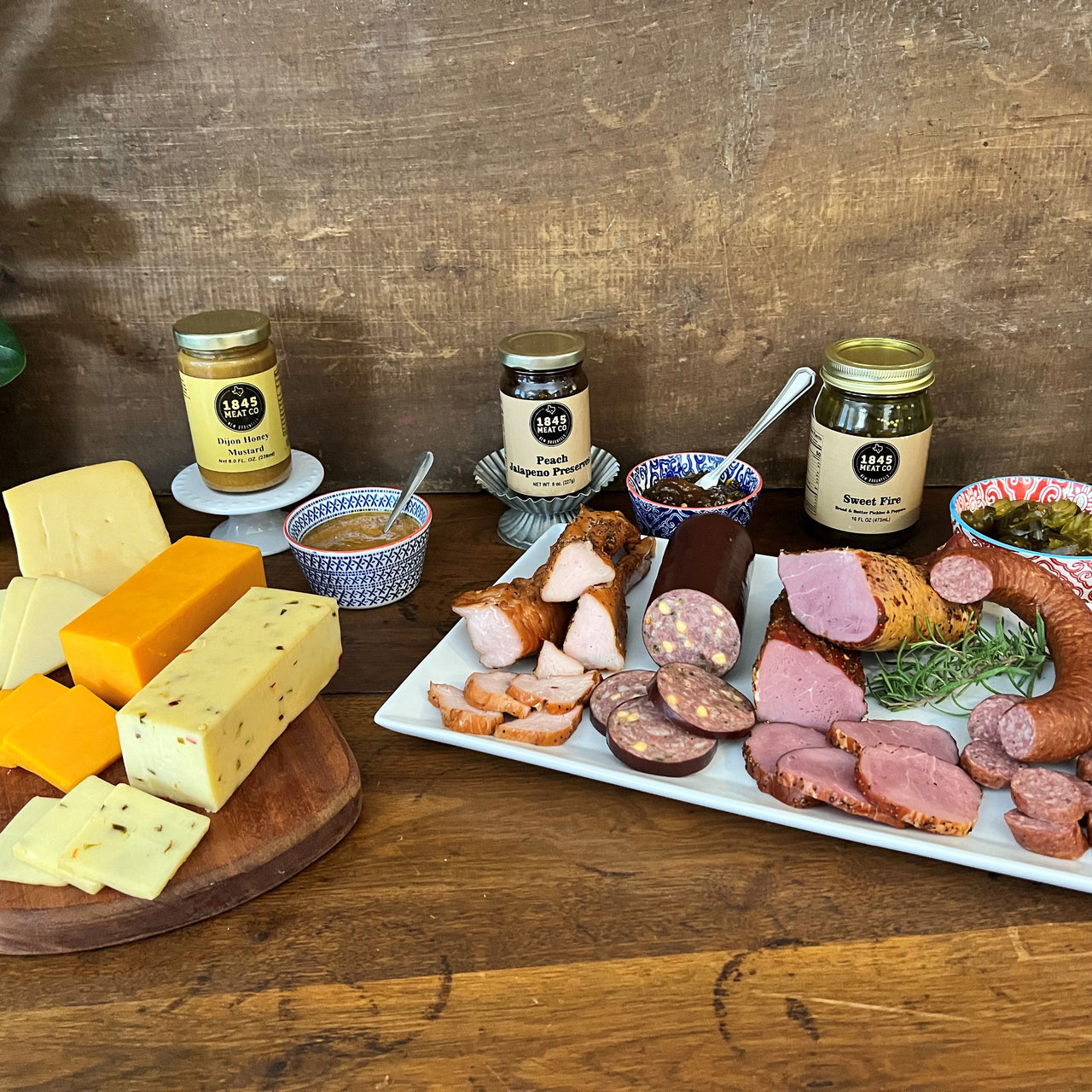 This assortment is a collection of some of our favorites.  Includes:  12 oz. of Smoked Turkey Breast Filet 16 oz. of Pork Tenderloin 12 oz. Cheddar Jalapeno Summer Sausage 8 oz. Dietert Family Pork & Beef Ring Sausage 16 oz. Jar of Sweet Fire Pickles 8 oz. Jar of Peach Jalapeno Preserves 8 oz. Jar of Honey Dijon Mustard 8 oz. Smoked Cheddar Cheese 8 oz. Smoked Pepper Jack Cheese 10 oz. Smoked Baby Swiss Cheese ﻿Item #30E A great addition to this assortment would be to add our German Mustard.