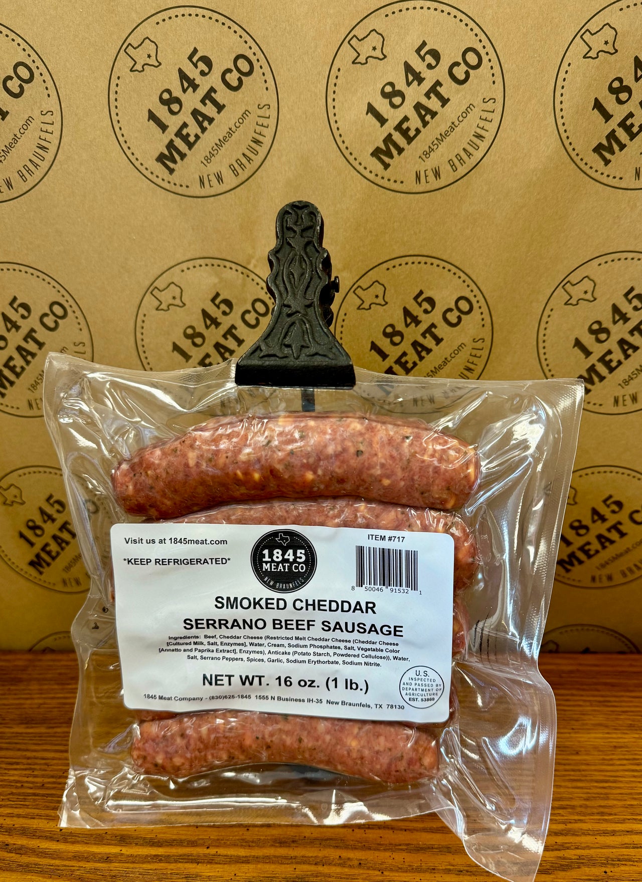 Cheddar Serrano Beef Sausage 1 lb. package