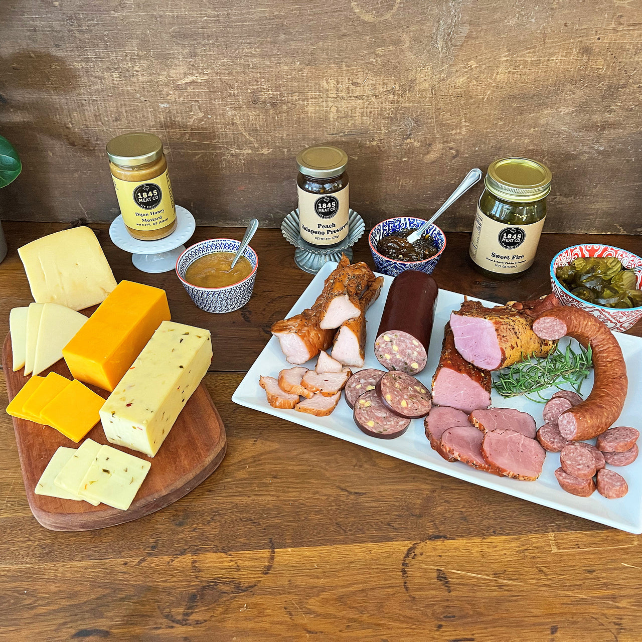 This assortment is a collection of some of our favorites.  Includes:  12 oz. of Smoked Turkey Breast Filet 16 oz. of Pork Tenderloin 12 oz. Cheddar Jalapeno Summer Sausage 8 oz. Dietert Family Pork & Beef Ring Sausage 16 oz. Jar of Sweet Fire Pickles 8 oz. Jar of Peach Jalapeno Preserves 8 oz. Jar of Honey Dijon Mustard 8 oz. Smoked Cheddar Cheese 8 oz. Smoked Pepper Jack Cheese 10 oz. Smoked Baby Swiss Cheese ﻿Item #30E