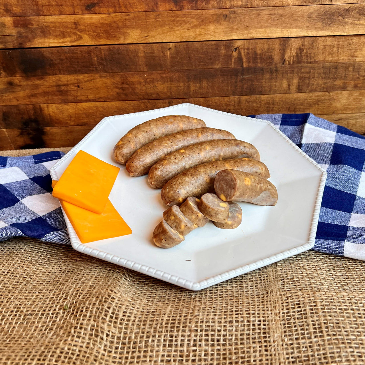 ﻿Our classic Bratwurst with the addition of Cheddar Cheese to give it additional taste of goodness!  Item #735E  ﻿1 lb. Package