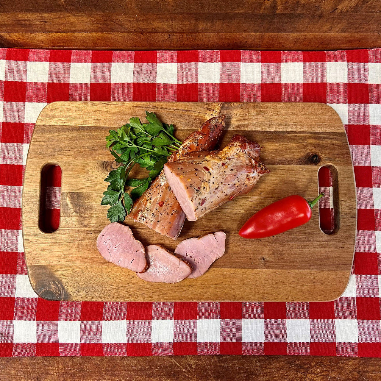 Our hickory smoked pork tenderloin is one of the most tender cuts of meat you’ll ever try. Pair our tenders on a charcuterie board, with cheese and crackers, on a beautiful salad or our favorite, all by itself with a little of our German Mustard. 2 - 2 1/2 lb. Package Item #470E